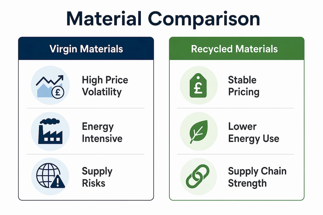 Infographic comparing virgin and recycled materials