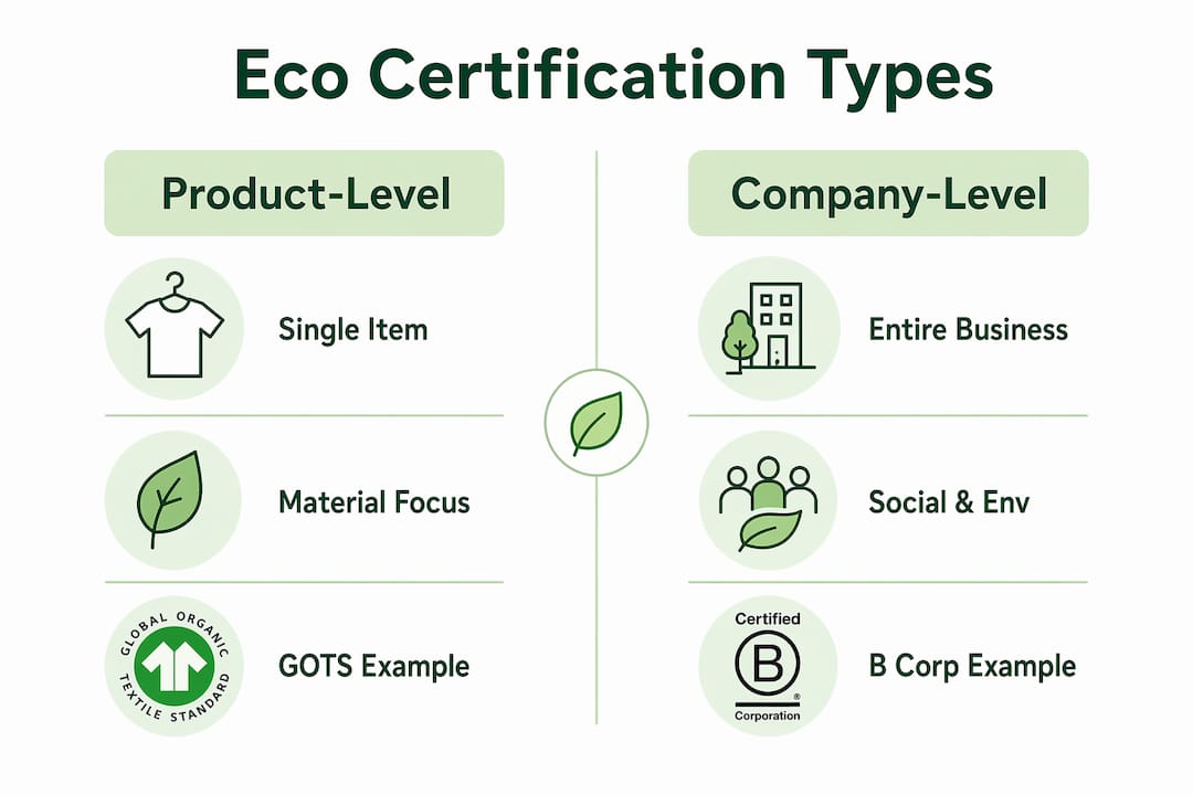 Infographic comparing product-level vs company-level eco certifications