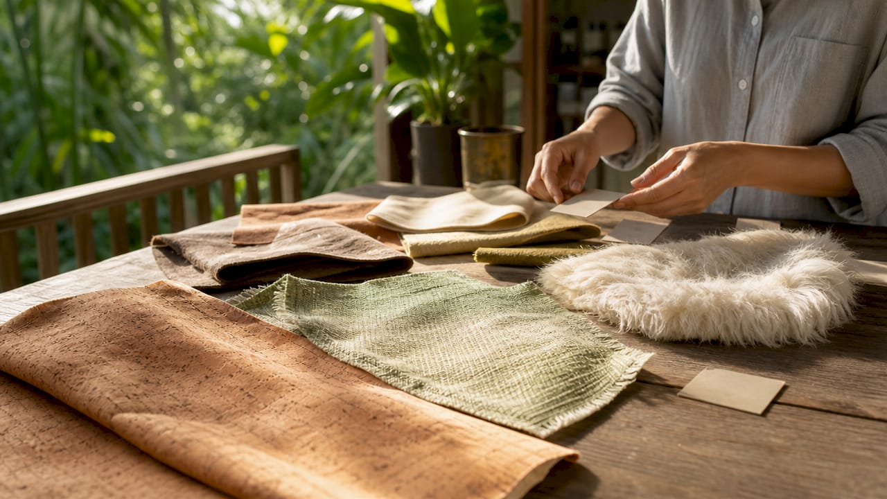 Close-up of plant-based animal-free fashion fabrics