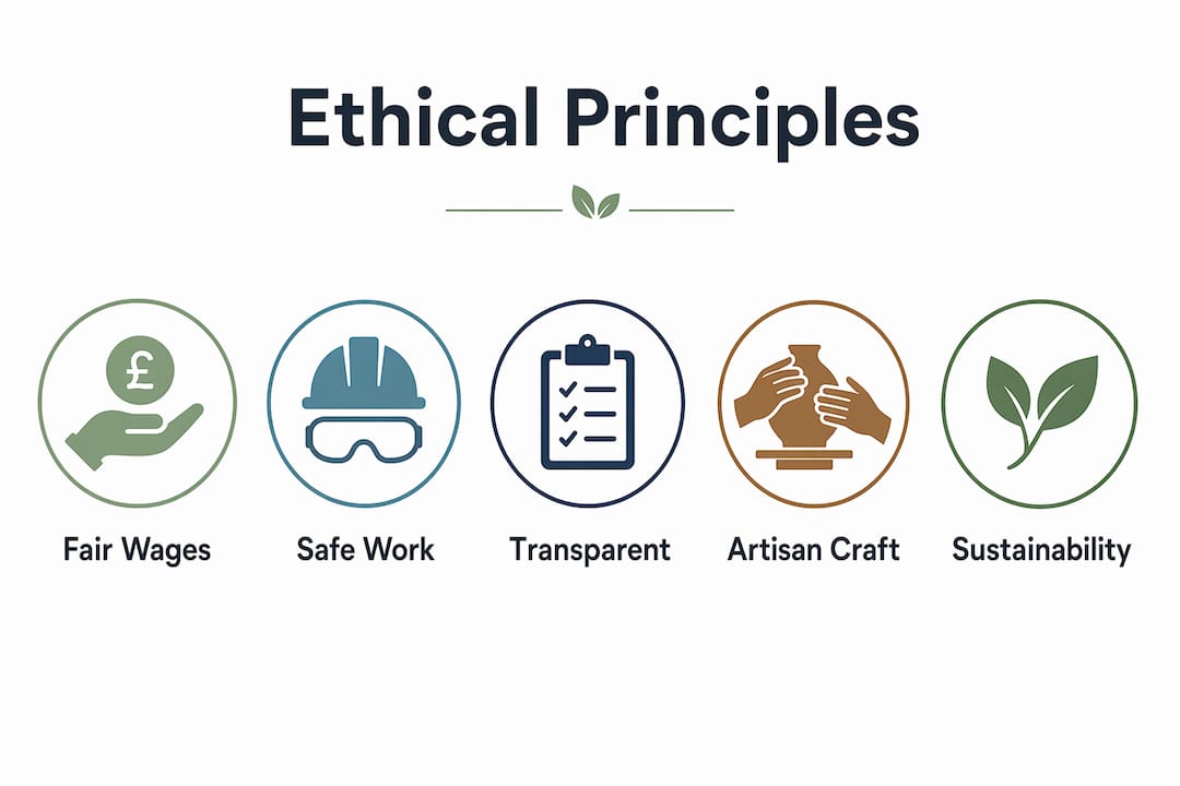 Infographic showing core ethical principles of fair trade accessories