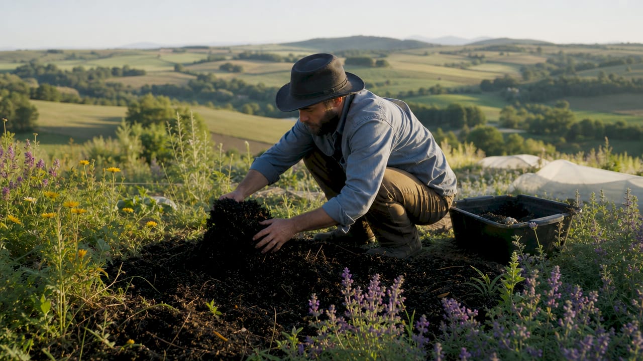 Farmer hands with healthy organic soil