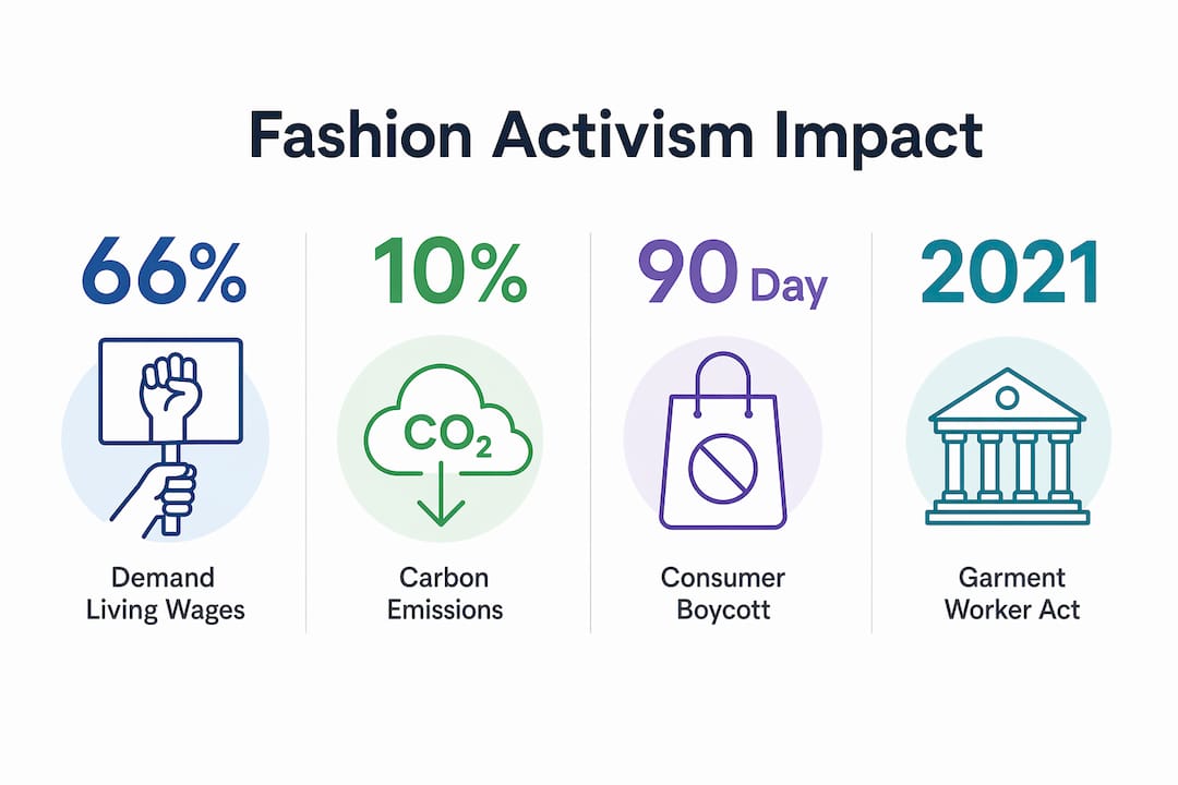 Infographic showing key statistics of fashion activism impact