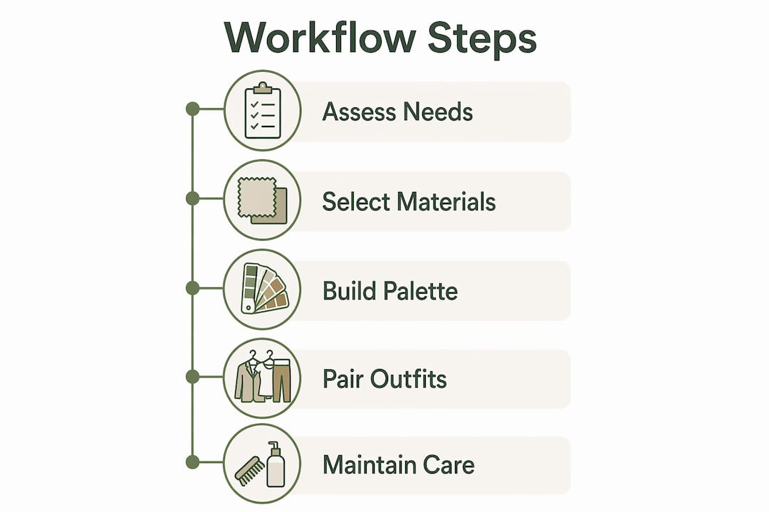 Infographic showing key vegan accessory styling workflow steps