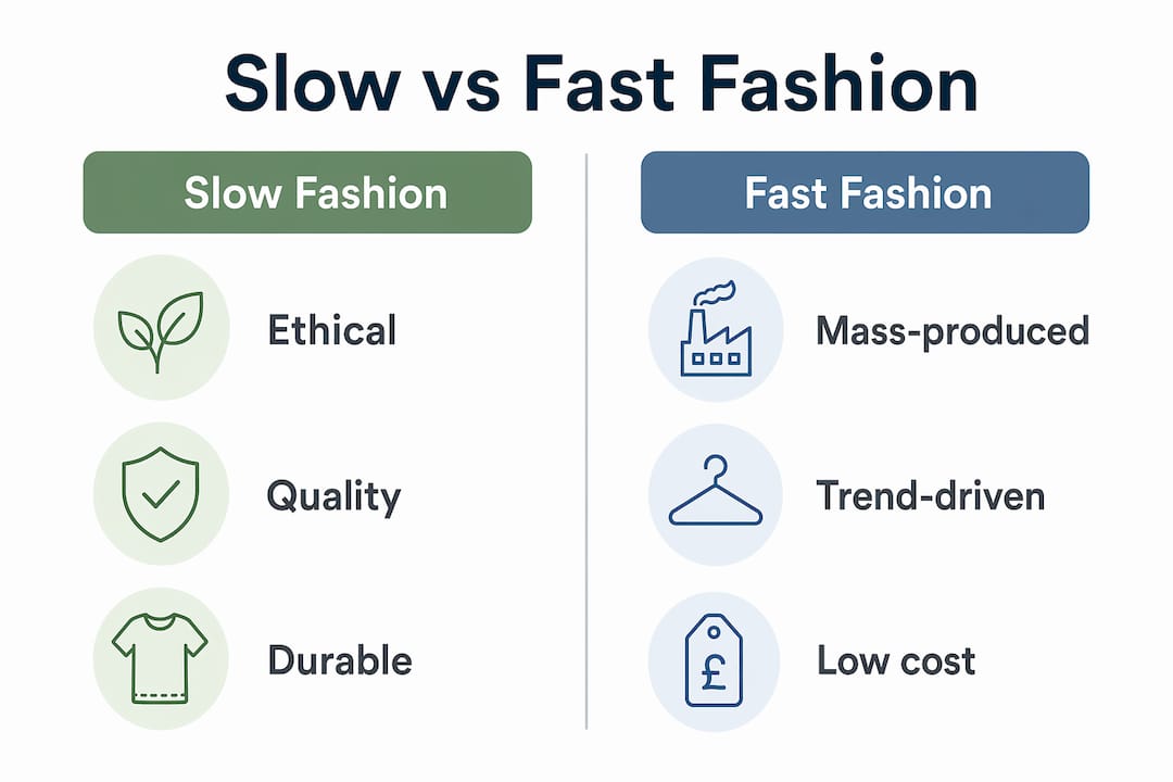 Infographic comparing slow fashion and fast fashion