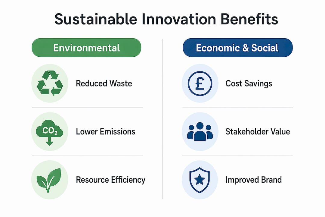 Infographic comparing environmental and economic benefits of sustainable innovation