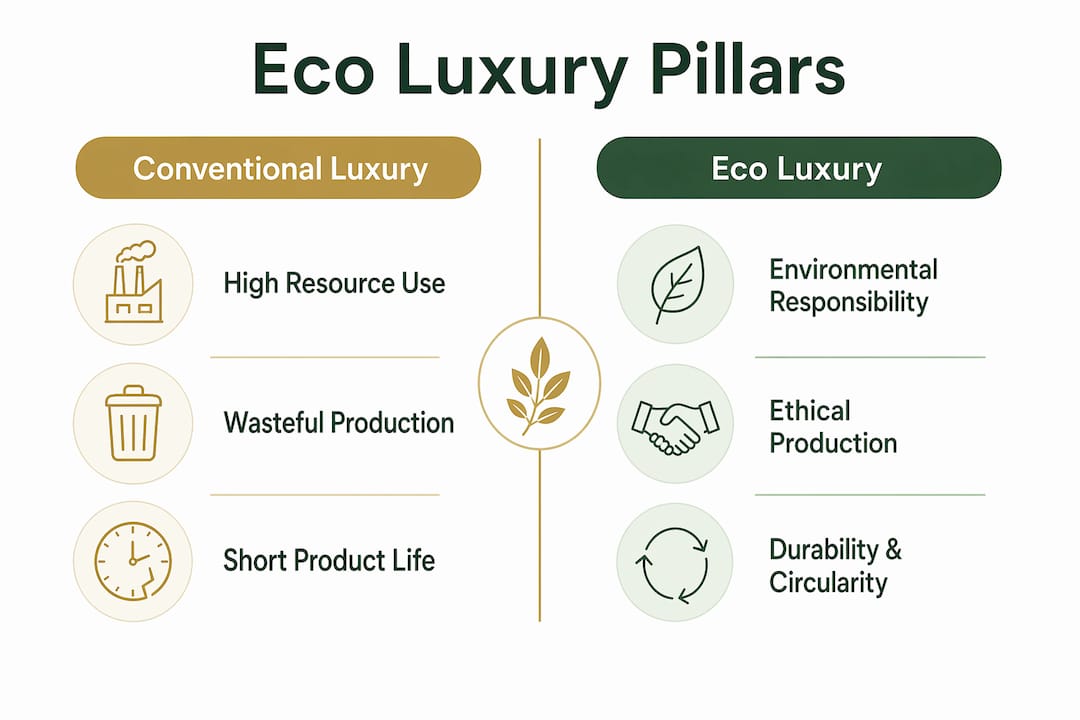 Infographic comparing conventional and eco luxury principles