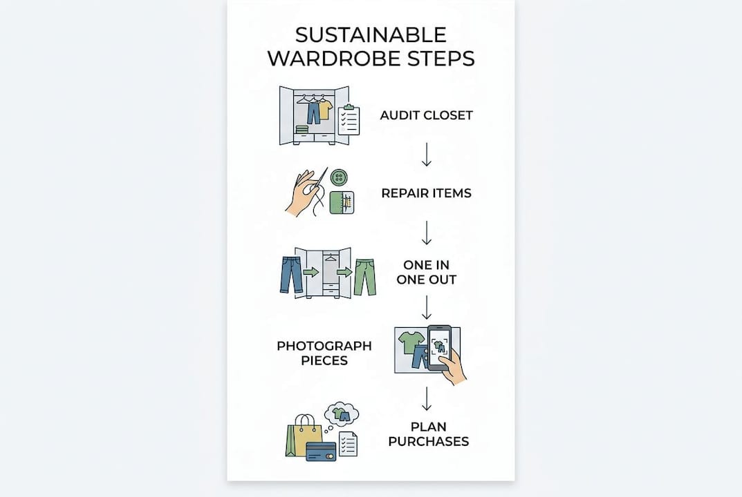 Infographic showing steps for sustainable wardrobe update