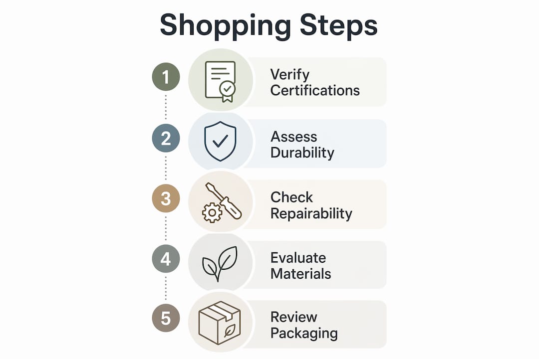 Infographic showing five ethical purse shopping steps