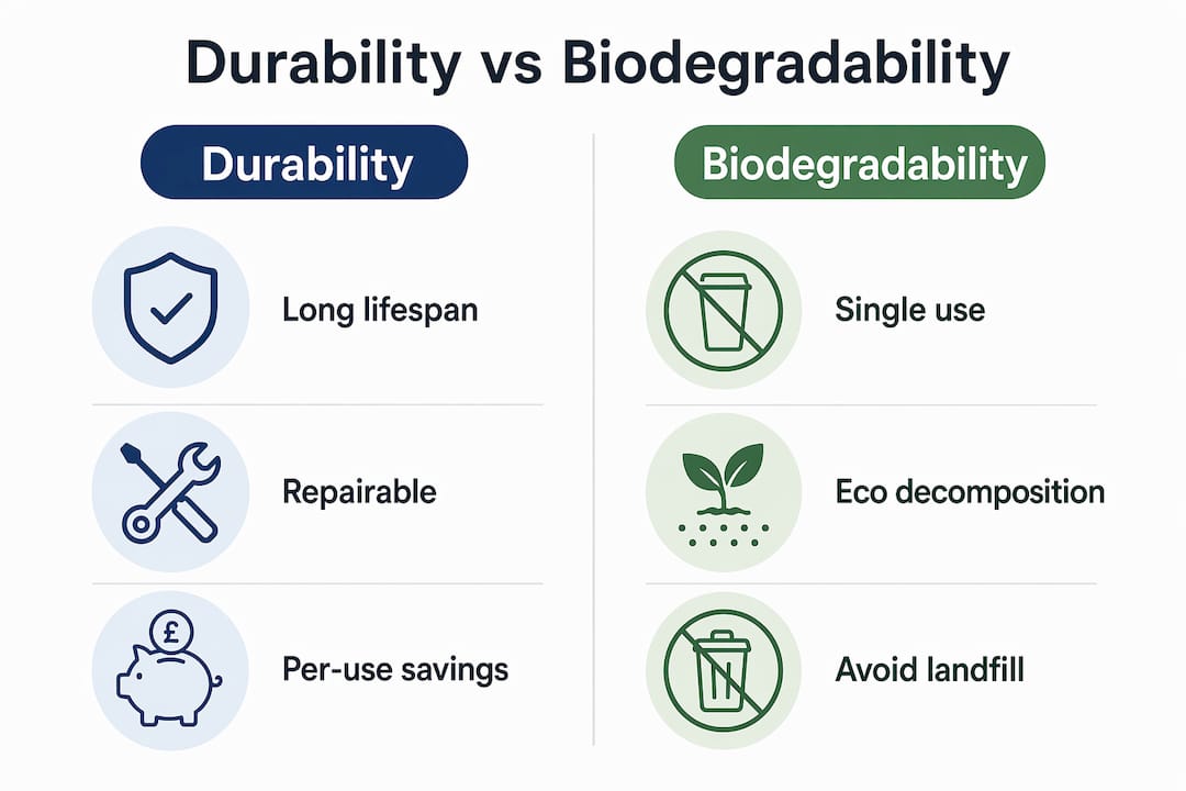 Infographic comparing durability and biodegradability features