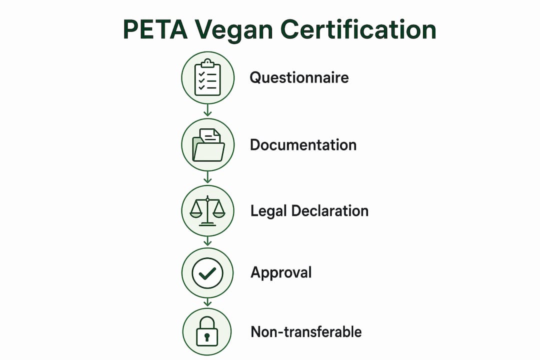 Infographic showing PETA-Approved Vegan certification process