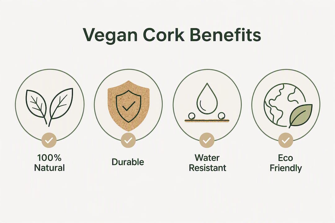 Infographic highlighting key benefits of vegan cork accessories