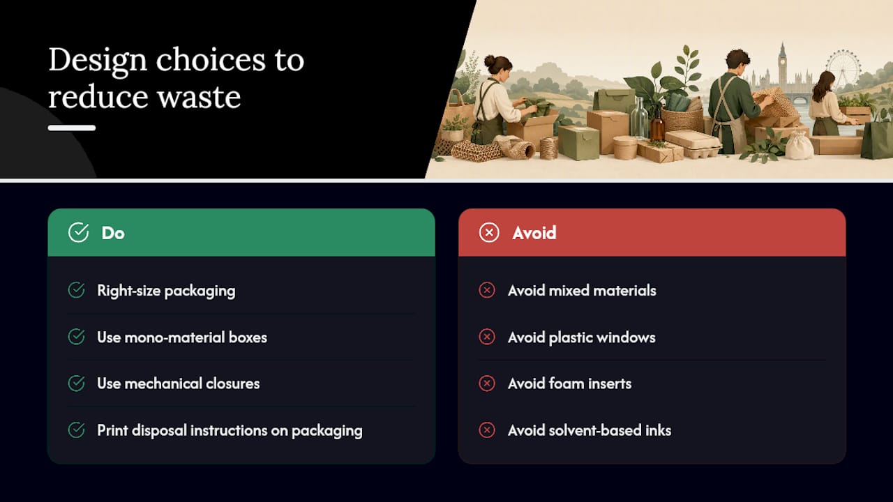 Design choices that reduce waste and improve recyclability — overview diagram