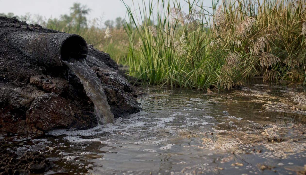 Polluted tannery wastewater flowing