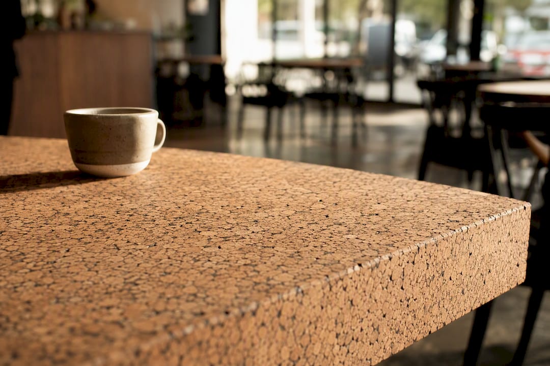 Agglomerated cork coffee table texture detail