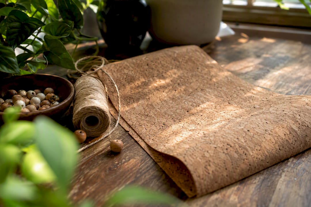 Close-up of textured cork fabric material