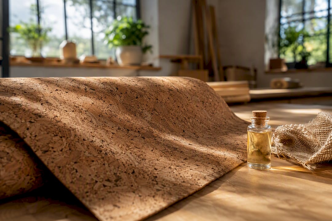 Close-up of natural cork leather texture