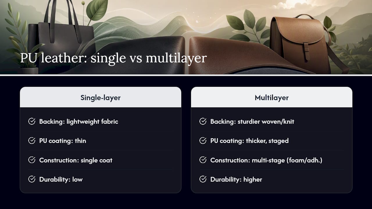Diagram comparing PU leather construction qualities