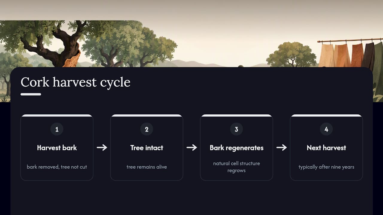 Cork oak bark regeneration harvest cycle