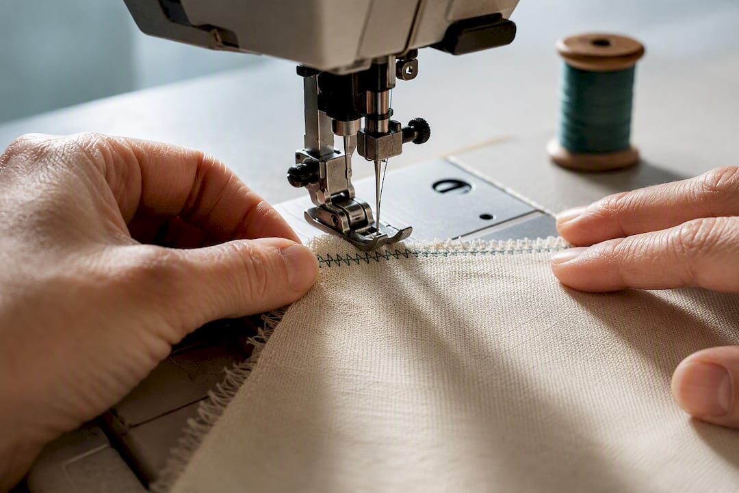 Zigzag stitching secures an upcycled fabric edge