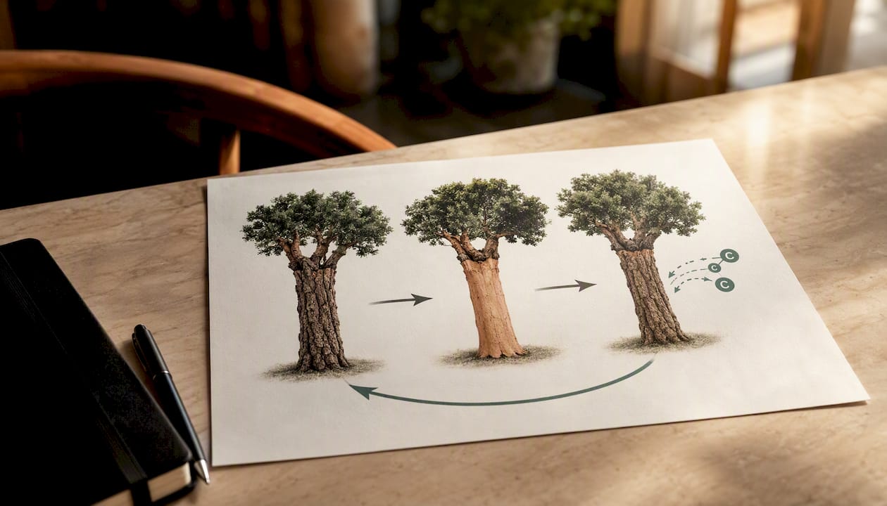 Illustration of cork bark regrowth cycle