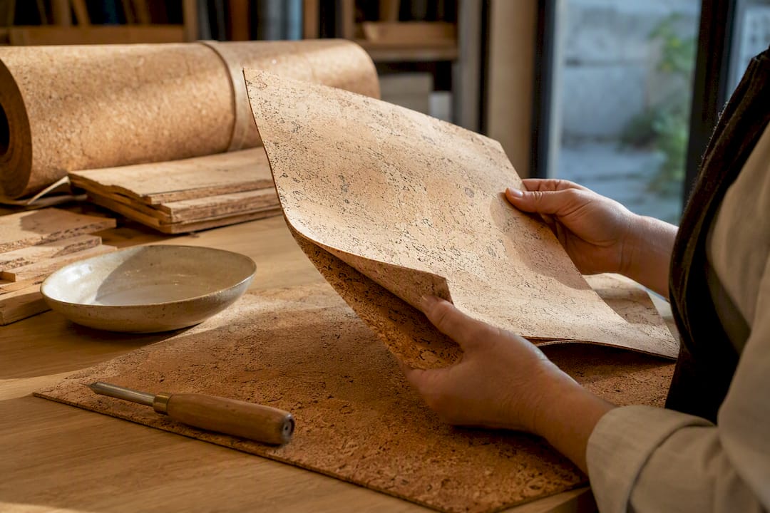 Hands inspecting natural cork texture