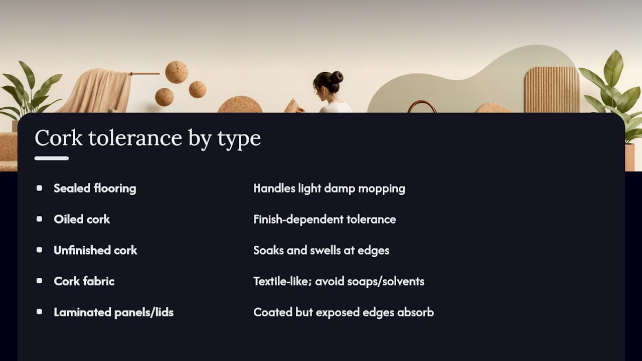 Cork types and moisture tolerance comparison