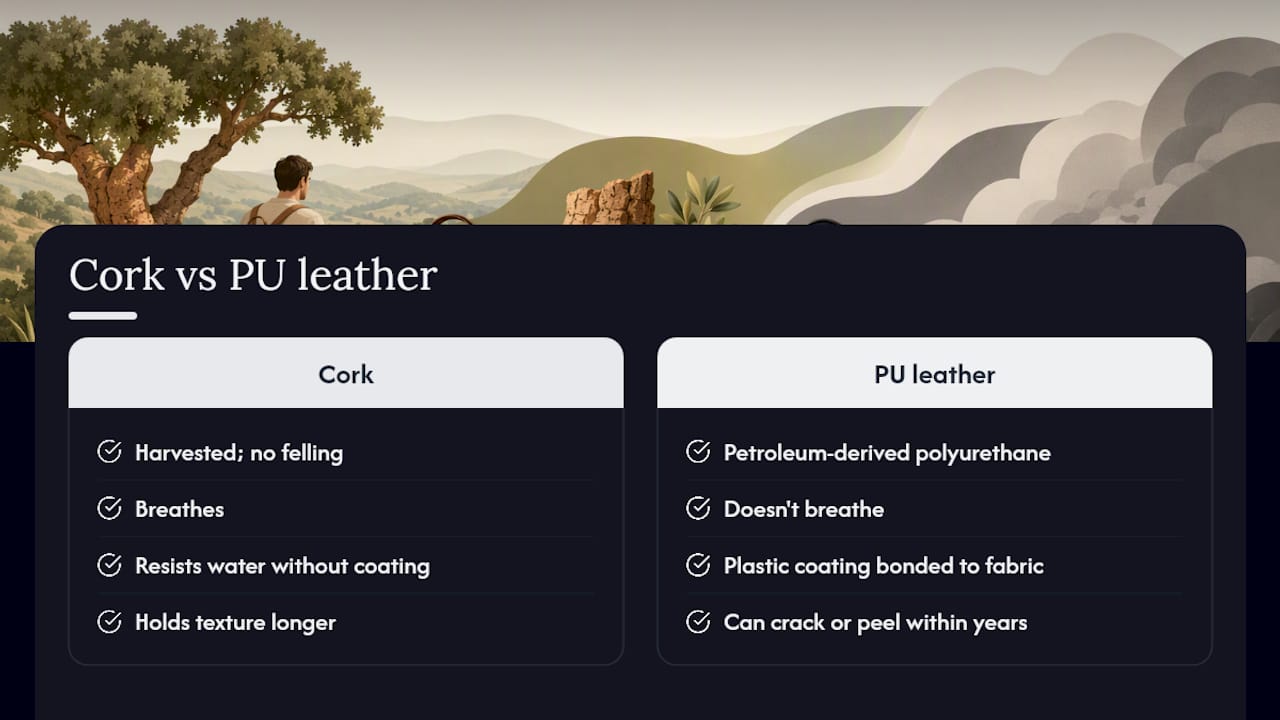 Cork and PU leather comparison graphic