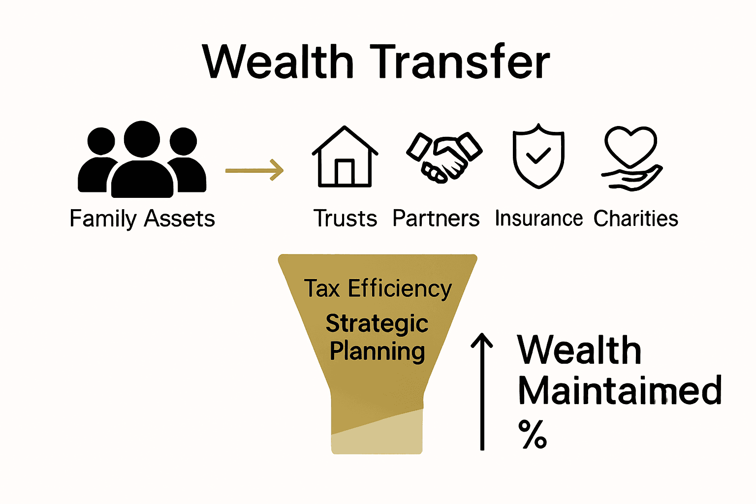 Infographic showing generational wealth transfer vehicles and tax efficiency flow.