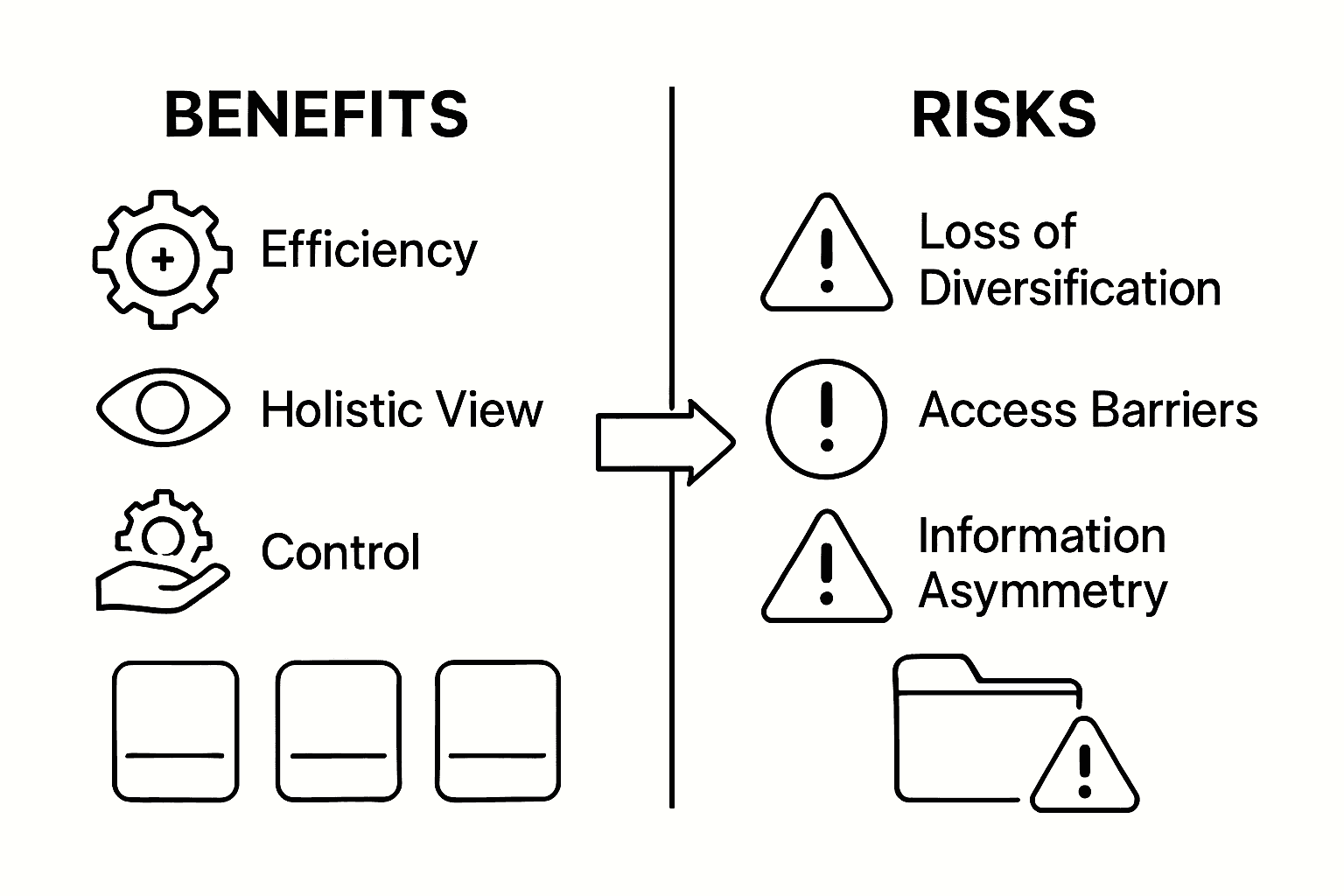 Why Consolidate Investments: Unlocking Greater Control 2 Infographic showing benefits versus risks of consolidation