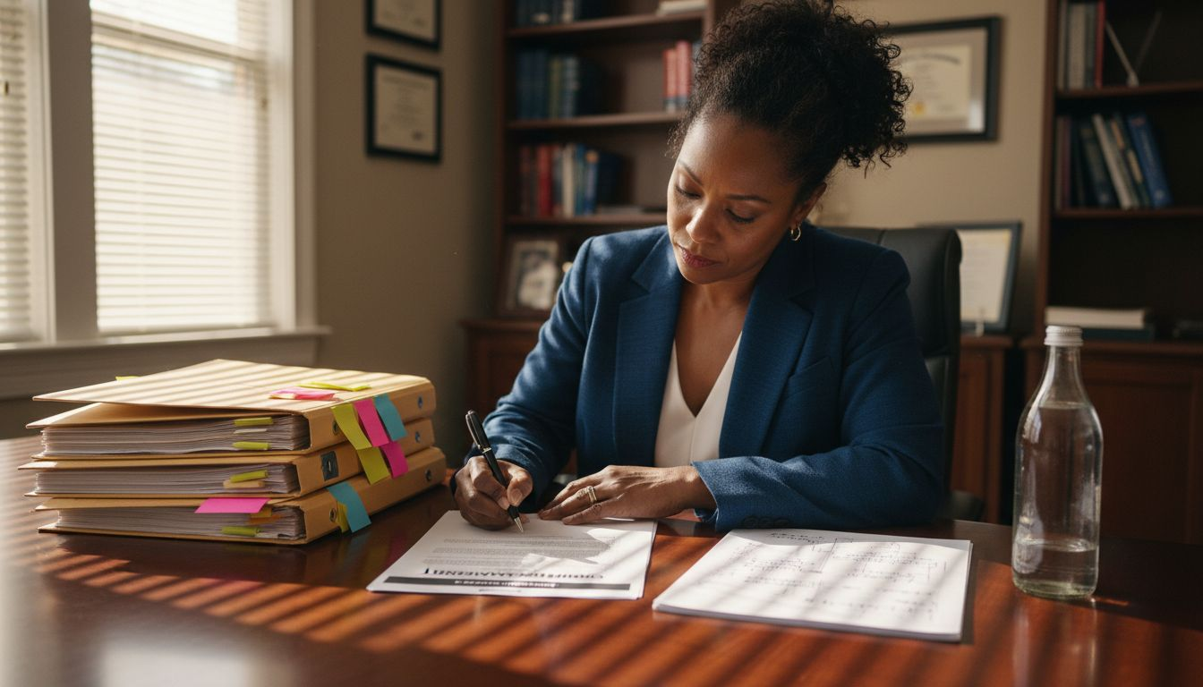 Attorney signing confidentiality agreement in office