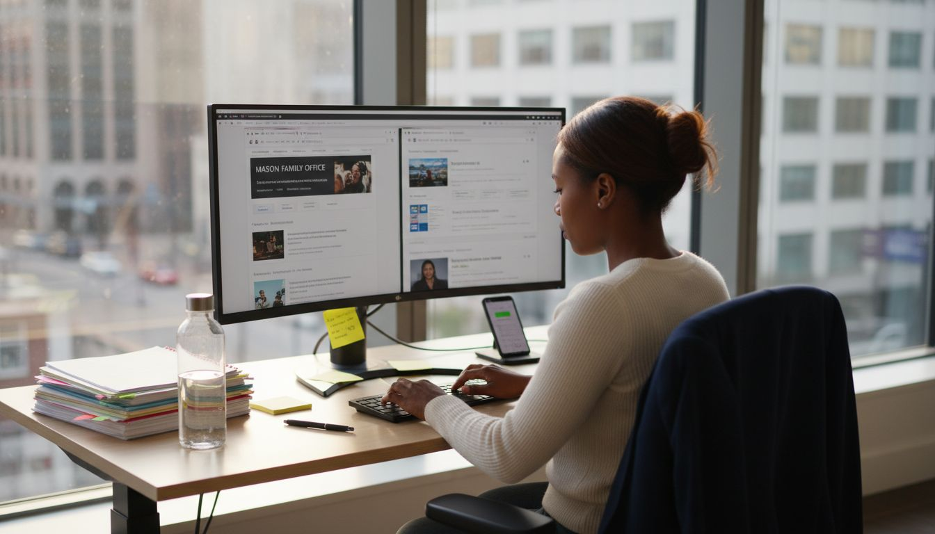 Lead Generation for Family Offices: Step-by-Step Approach 1 Professional researching family office profiles on screen