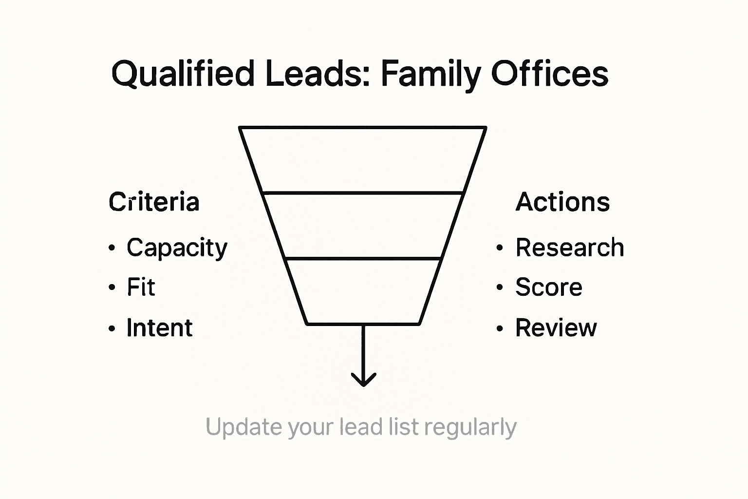 Lead Generation for Family Offices: Step-by-Step Approach 2 Infographic showing lead qualification steps for family offices