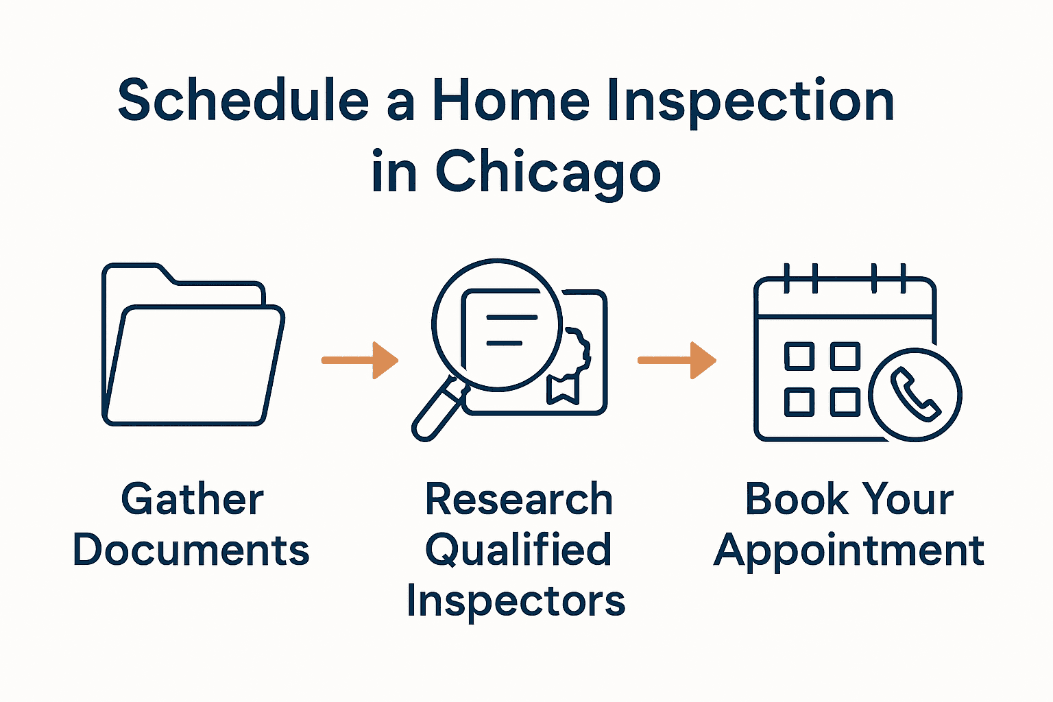 Three-step home inspection scheduling infographic with icons