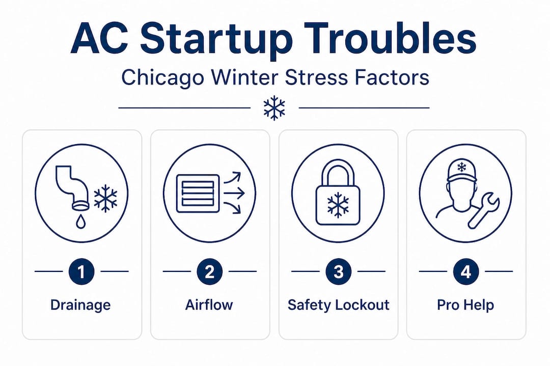 Vertical steps showing AC startup troubleshooting