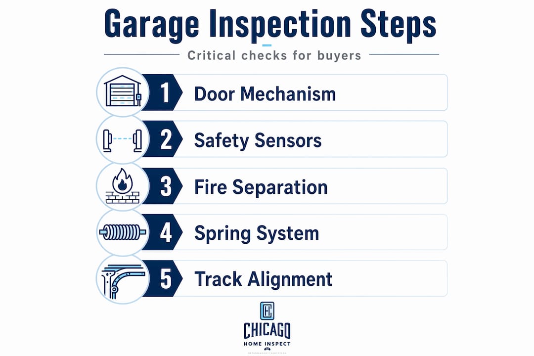 Infographic of garage inspection steps and checks