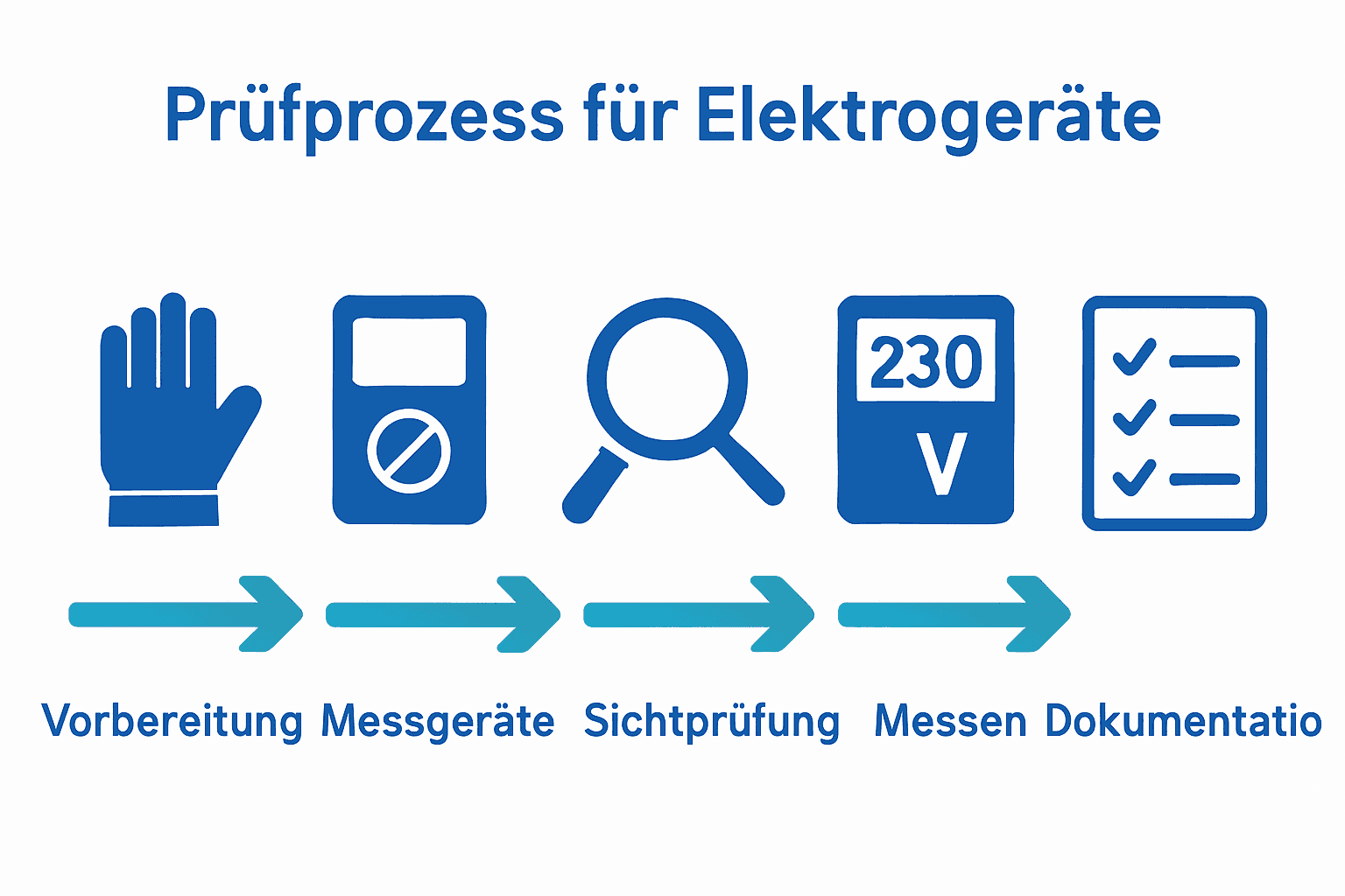 Infografik: Fünf Schritte zum sicheren Elektrogeräte prüfen