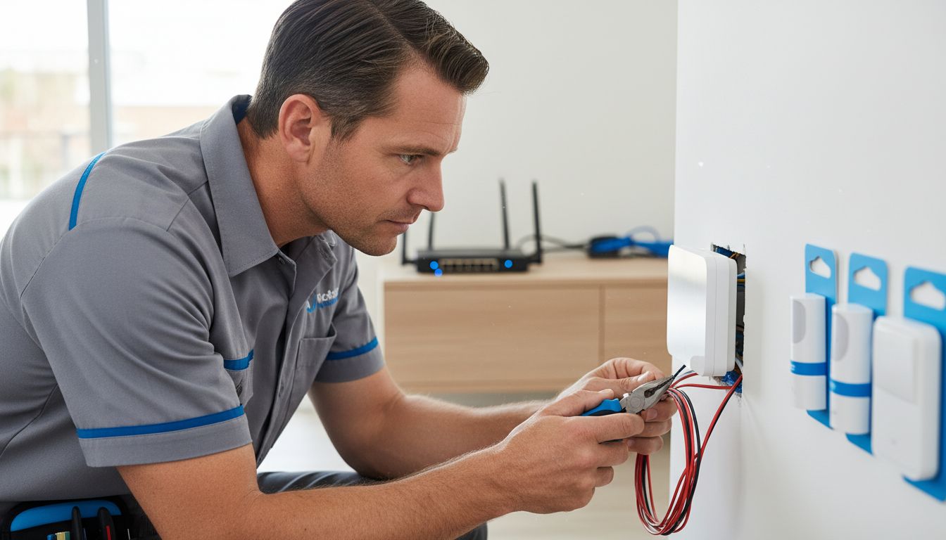 Smart Home einrichten Anleitung: Ihr Weg zum vernetzten Zuhause 1 Technician installing smart thermostat at home