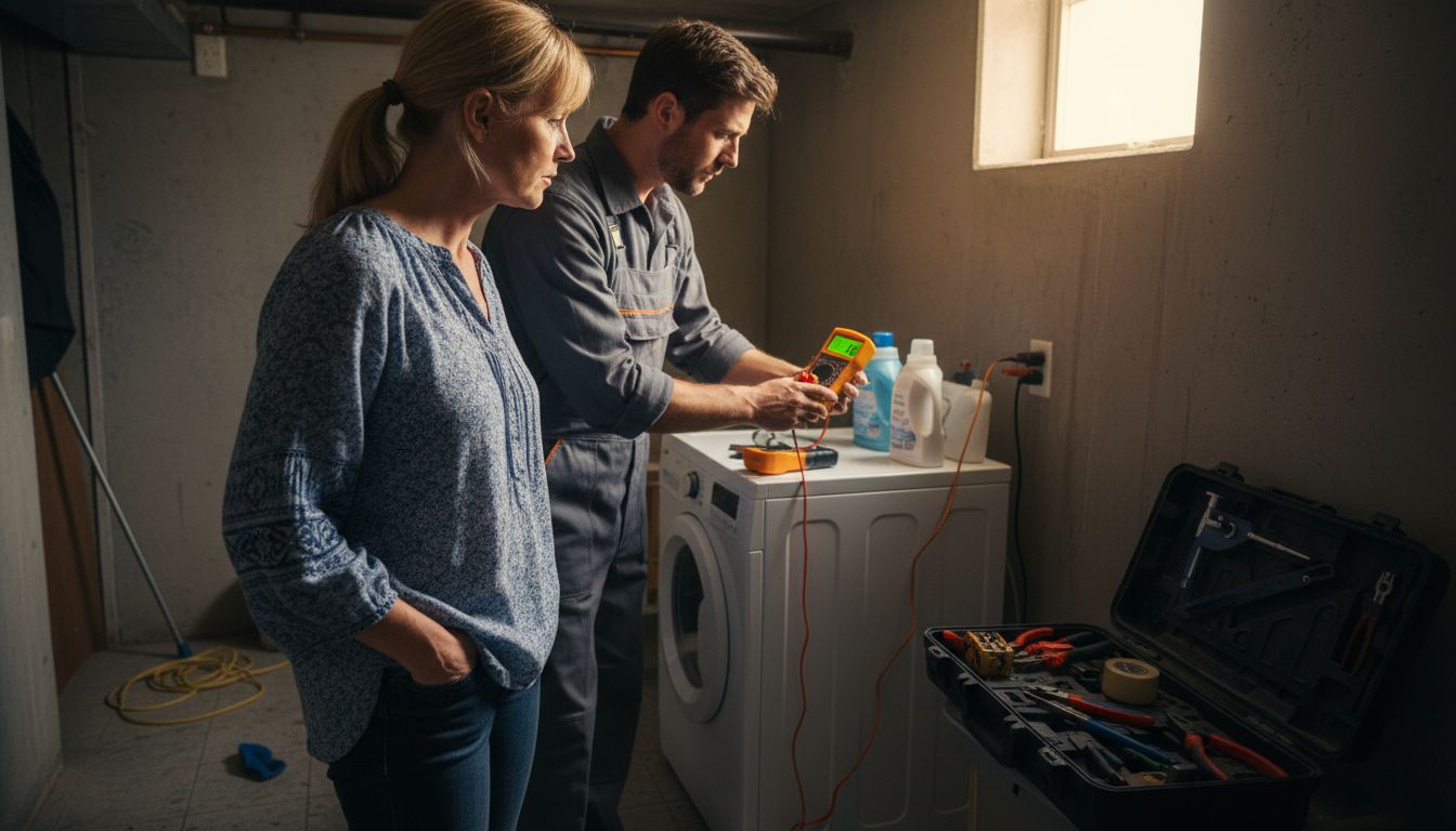 Outlet safety check in basement laundry area