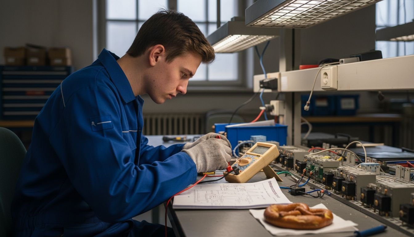 Effektive Fehlersuche Elektroanlagen Prozess: Schritt für Schritt 1 Ein Techniker überprüft am Arbeitsplatz elektrische Relais auf ihre Funktion.