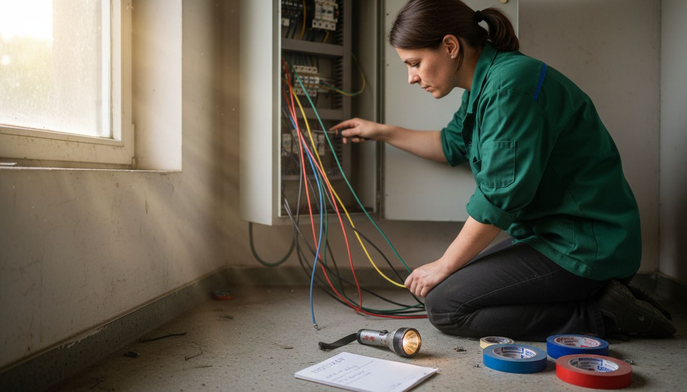 Was bedeutet Instandhaltung für Elektroanlagen? 1 Ein Techniker führt Wartungsarbeiten am Schaltschrank im Versorgungsraum durch.