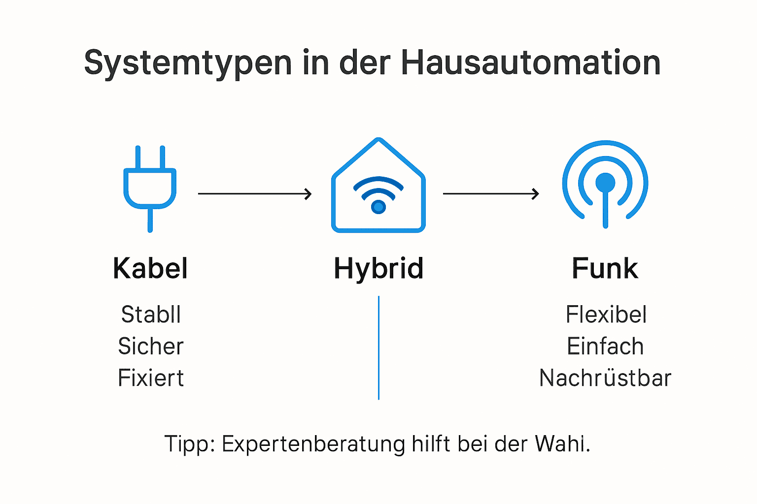 Hausautomation: Wie Ihr Zuhause smarter wird 1 Die Infografik bietet einen anschaulichen Überblick über die verschiedenen Systemtypen.