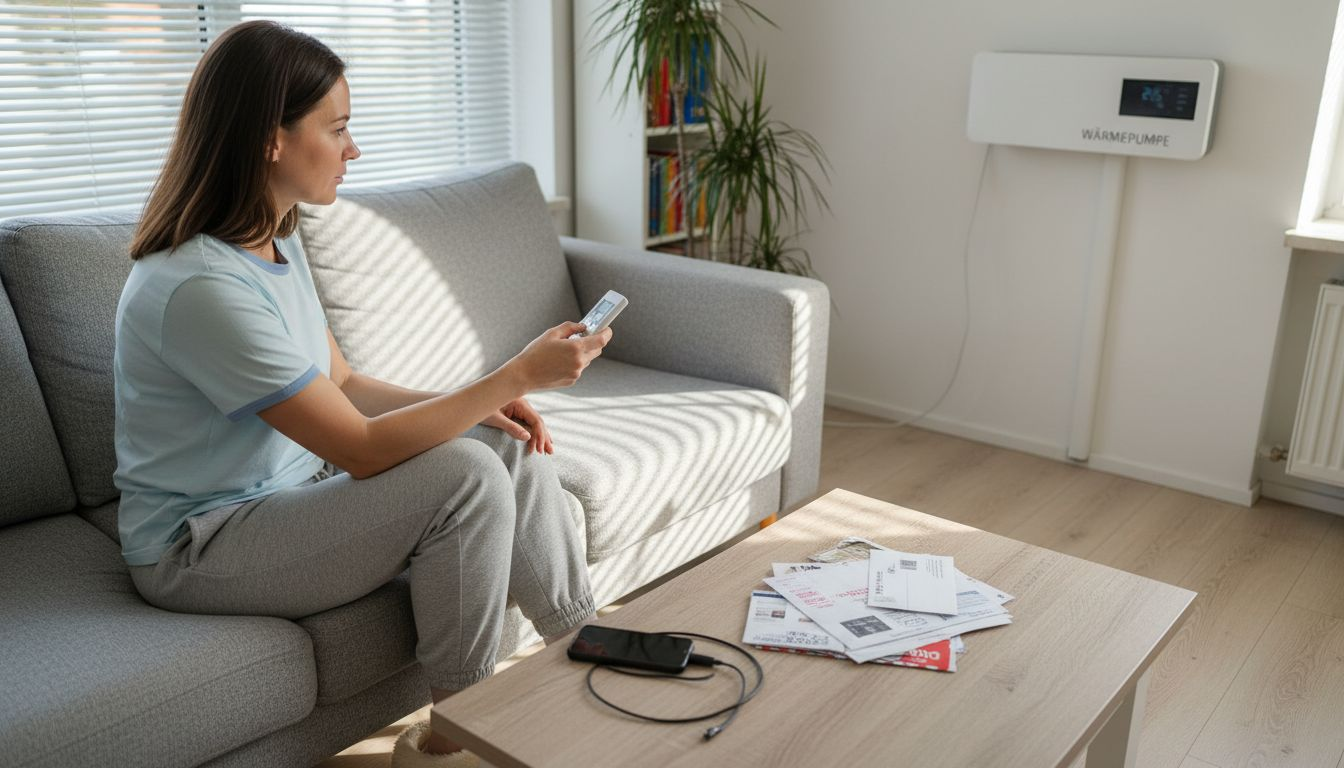 Klimatisierung durch Elektrotechnik: Effizient kühlen und heizen 1 Eine Frau stellt mithilfe einer Fernbedienung die Wärmepumpe in ihrer Wohnung ein.