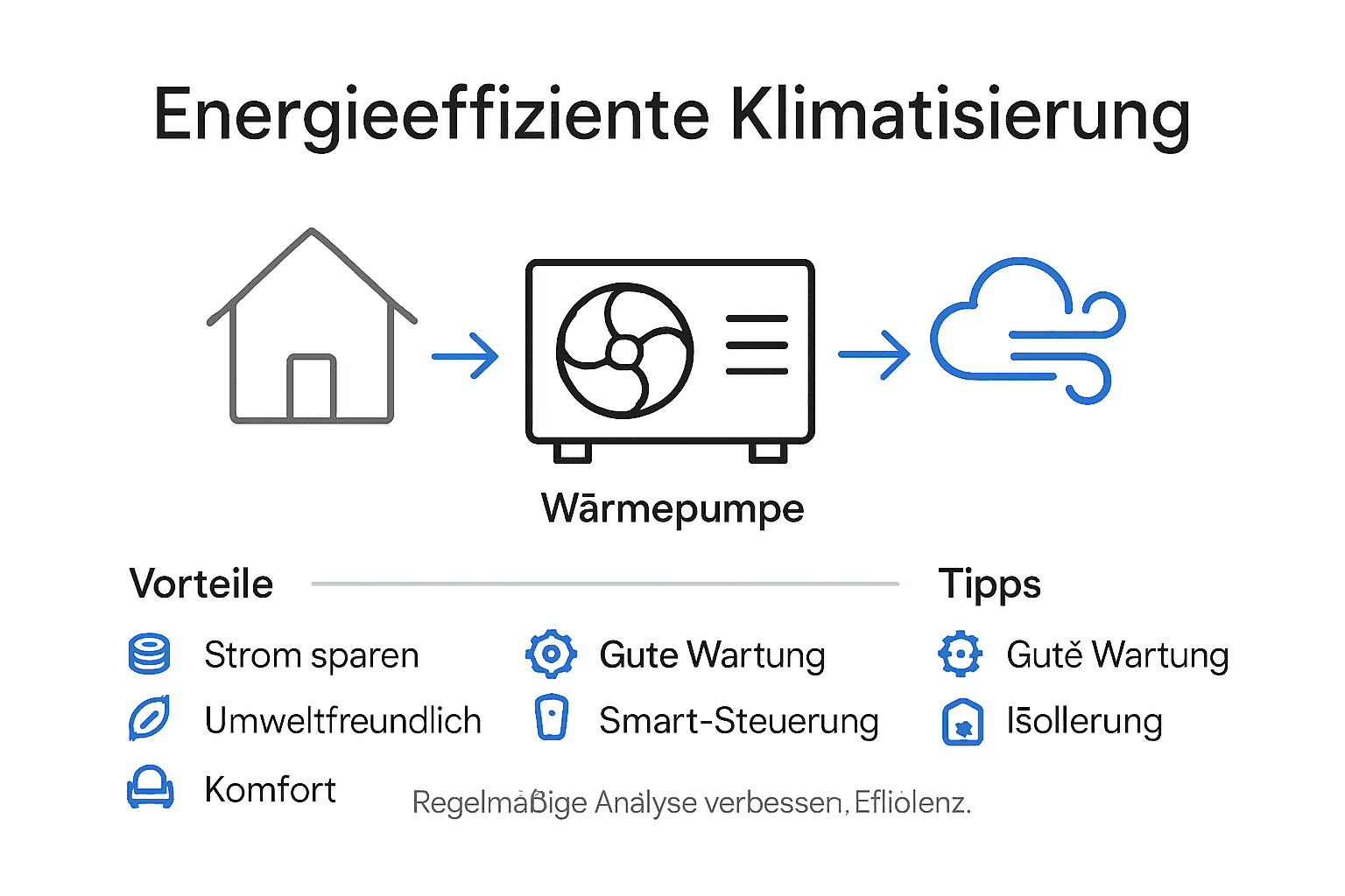 Klimatisierung durch Elektrotechnik: Effizient kühlen und heizen 2 Unsere Infografik veranschaulicht, wie Sie Ihr Zuhause besonders energieeffizient kühlen können – inklusive praktischer Tipps und den wichtigsten Vorteilen auf einen Blick.