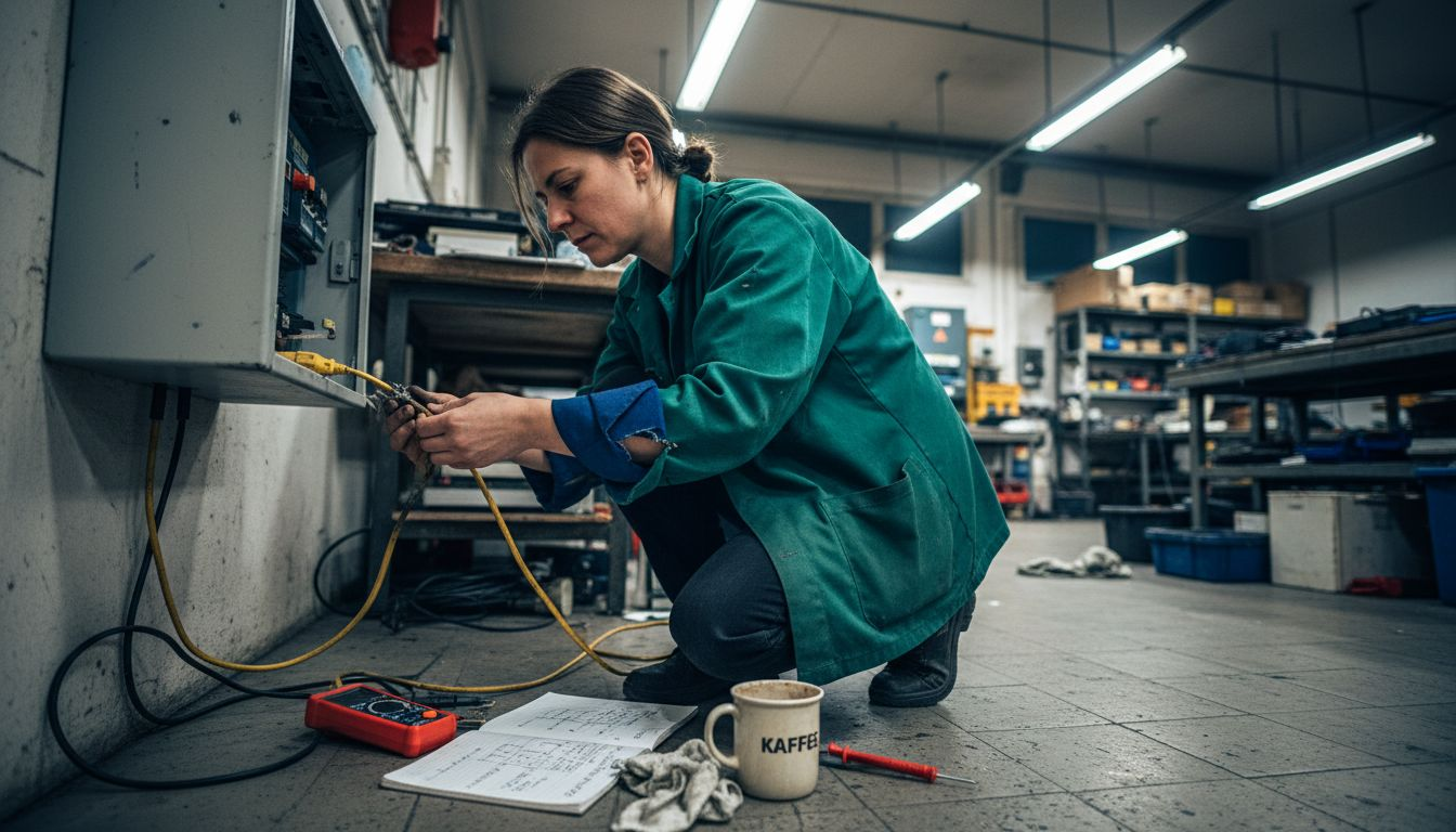 Sicherheitsprüfung Elektrik Anleitung: Schritt für Schritt erklärt 1 Ein Techniker überprüft die Anschlüsse der Elektrokabel auf ihre Sicherheit und Funktionstüchtigkeit.