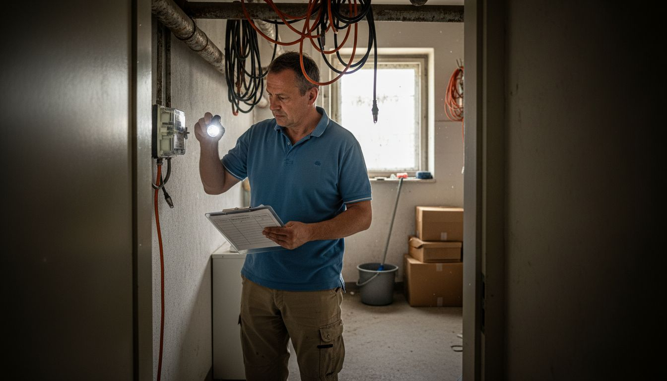 Smart Home im öffentlichen Sektor: Effizienz und Nachhaltigkeit 1 Ein Techniker überprüft den Stromzähler im Technikraum der Schule.