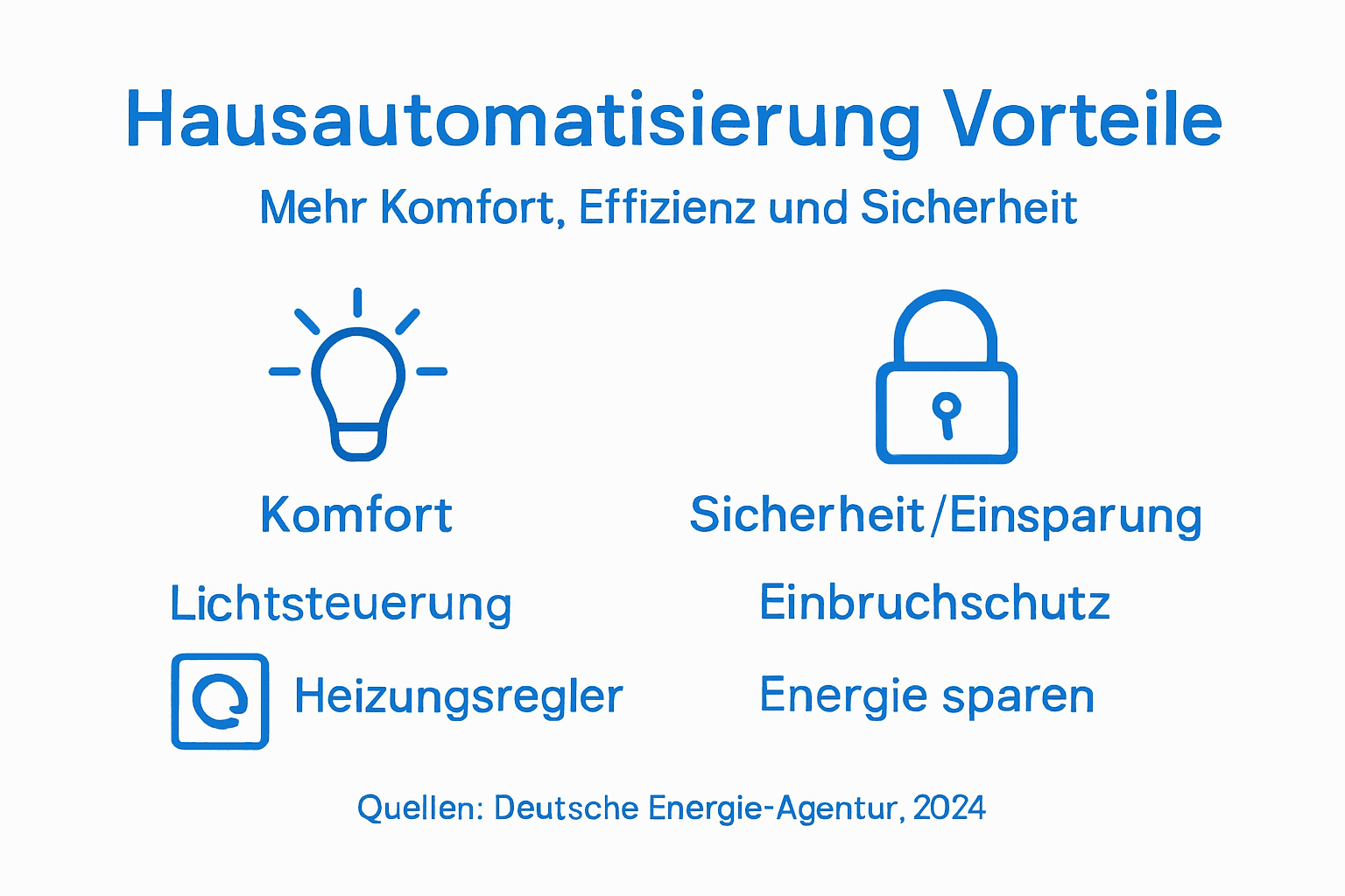 Die Infografik veranschaulicht, wie intelligente Haustechnik für mehr Komfort und Sicherheit im eigenen Zuhause sorgt.