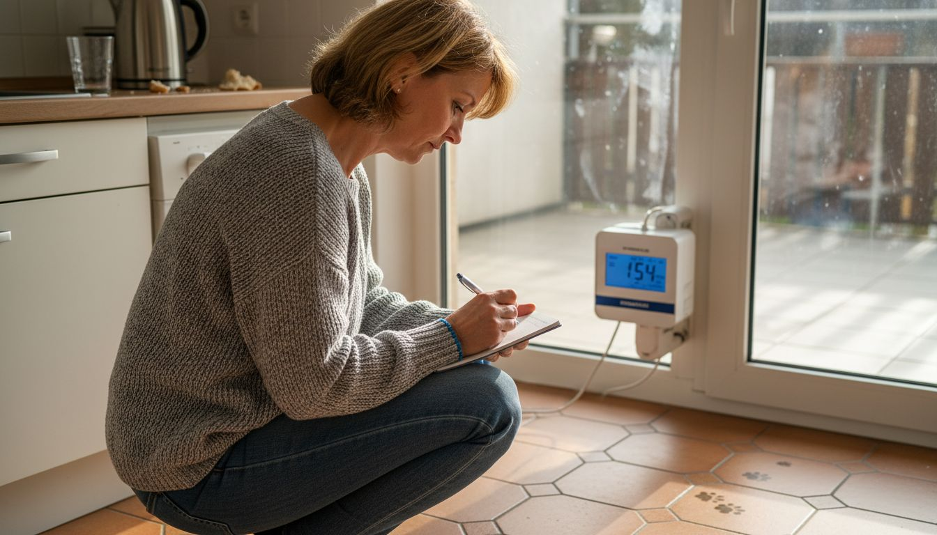 Nachhaltige Elektroinstallation Guide: Energieeffiziente Lösungen umsetzen 1 Eine Frau kontrolliert ihren Stromverbrauch mit einem modernen digitalen Gerät.