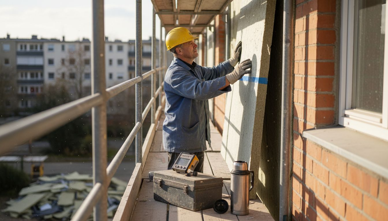 Energieeffizienz im Bauwesen: Mehr Komfort, weniger Kosten 1 Ein Handwerker dämmt eine Wohnung, um die Energiebilanz zu verbessern.