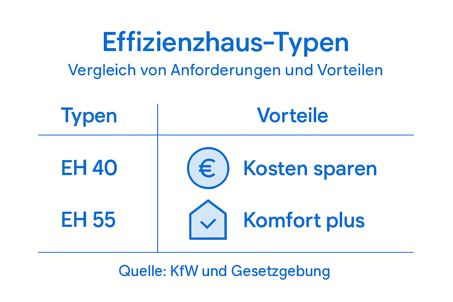 Energieeffizienz im Bauwesen: Mehr Komfort, weniger Kosten 3 Infografik: Übersicht über die verschiedenen Effizienzhaus-Standards und ihre Vorteile