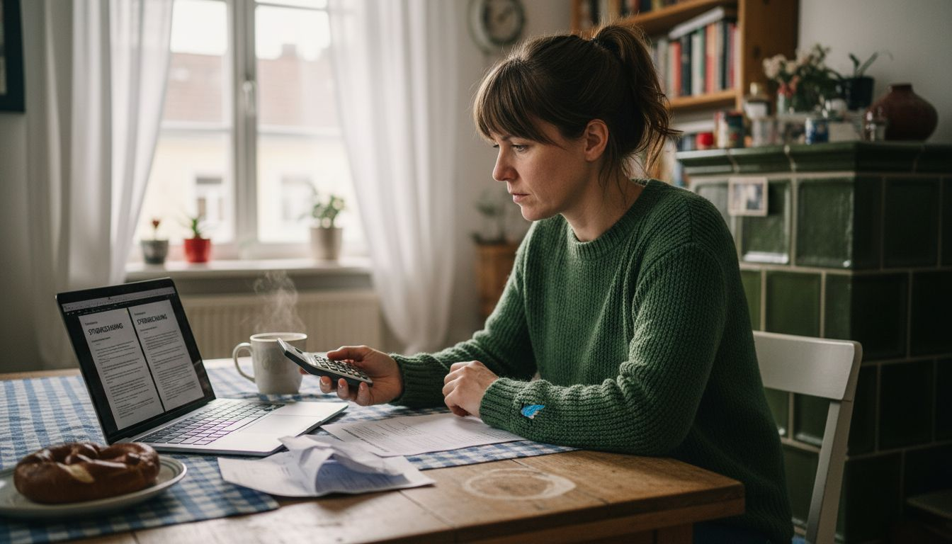 Eine Frau prüft ihre Stromabrechnung am Laptop.